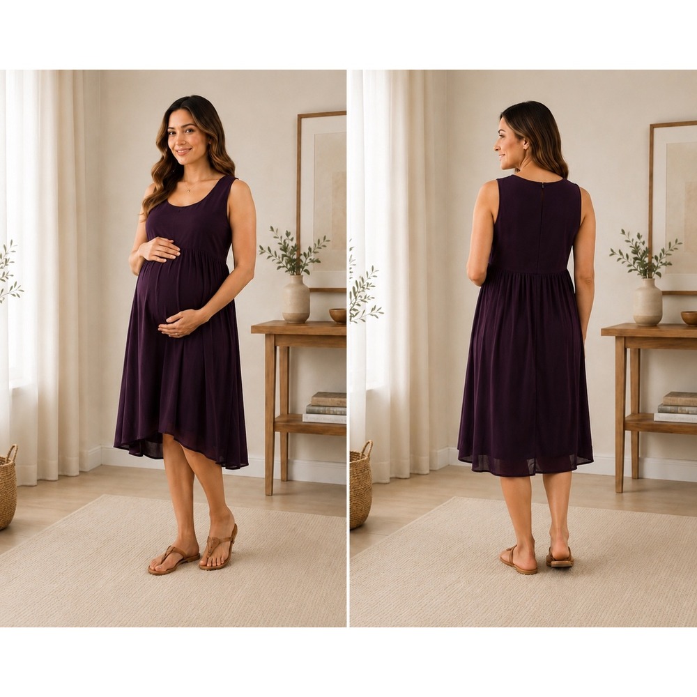 Gap Maternity Purple Sleeveless Midi Dress baby shower pregnancy Office Church M